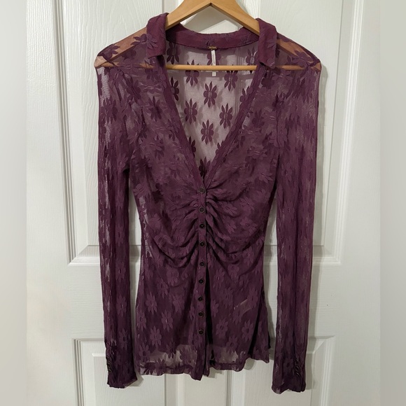 Free People Flowers Fields Mesh Button Up Shirt Size: XS - Picture 5 of 14